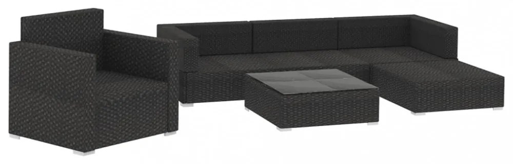 vidaXL 6 részes fekete polyrattan kerti ülőgarnitúra párnákkal