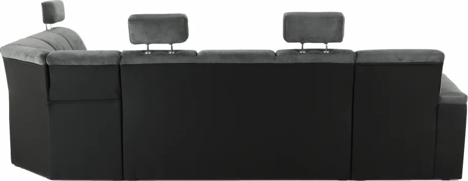 Ülőgarnitúra, műbőr fekete/szövet sötétszürke, jobbos, SANTIAGO U