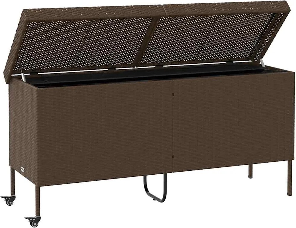 Barna Polyrattan Kerti Tárolóláda Kerekekkel 160X55X75 Cm