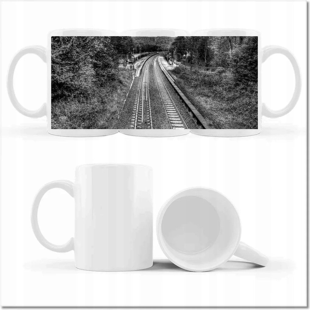 Nyomott mintás bögre Vasúti sínek Peron