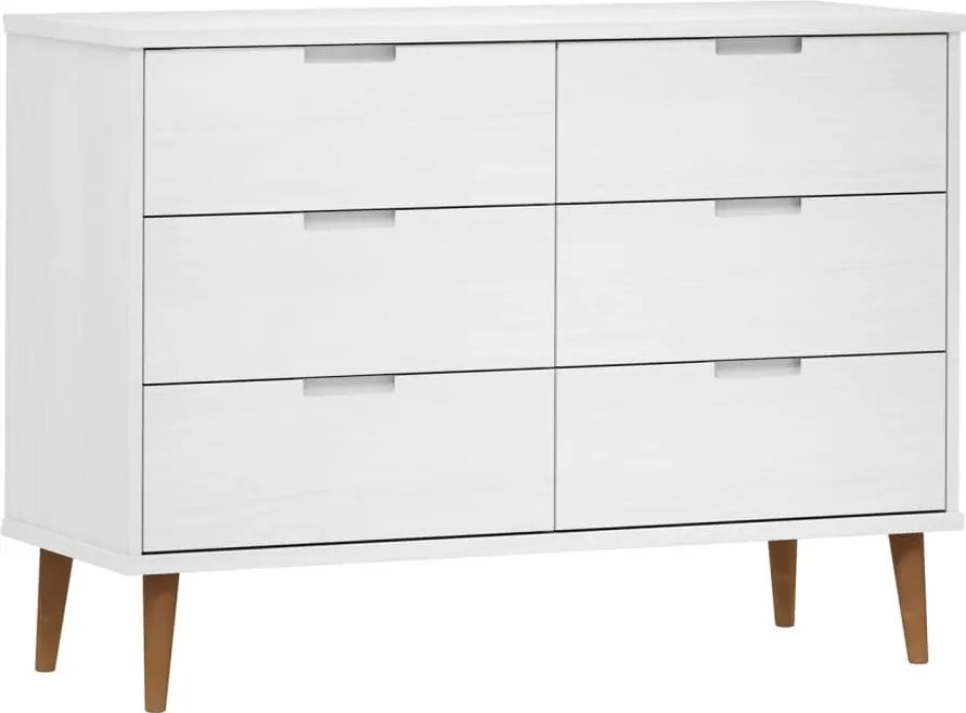 vidaXL MOLDE fehér tömör fenyőfa fiókos szekrény 113 x 40 x 80 cm