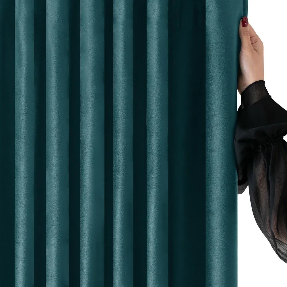 Petróleumkék bársony dimout (részleges sötétítő) függöny 400x175 cm Velto – Filumi