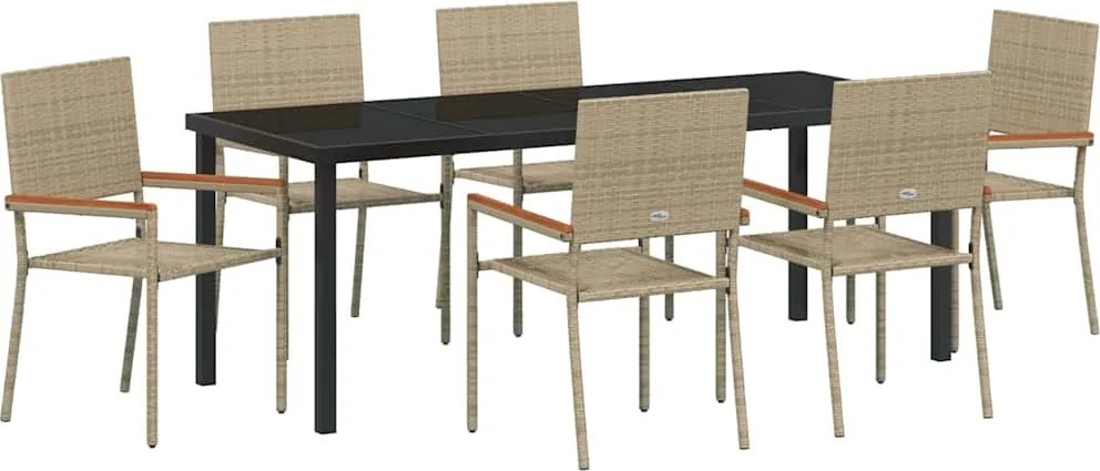 vidaXL Kert étkező szett párnával 7 pcs Bézs polirattan