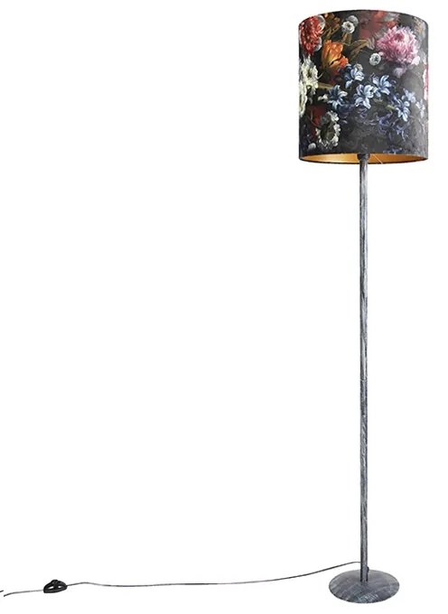 Vintage állólámpa antik szürke árnyalatú virágmintás 40 cm - Simplo