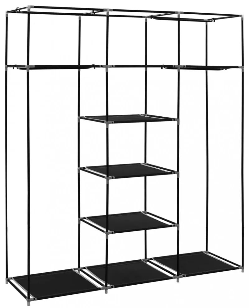 fekete szövet ruhásszekrény tárolórekeszekkel 150 x 45 x 176 cm