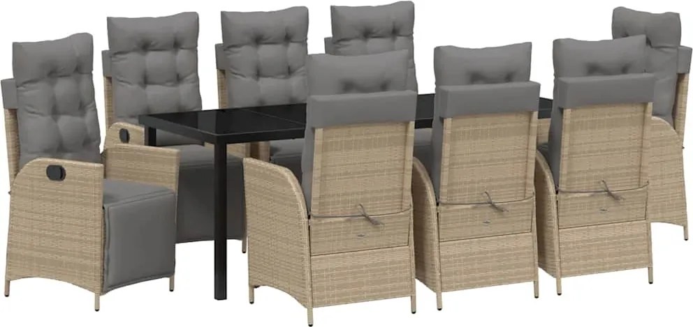 vidaXL Kert étkező szett párnával 9 pcs Bézs polirattan