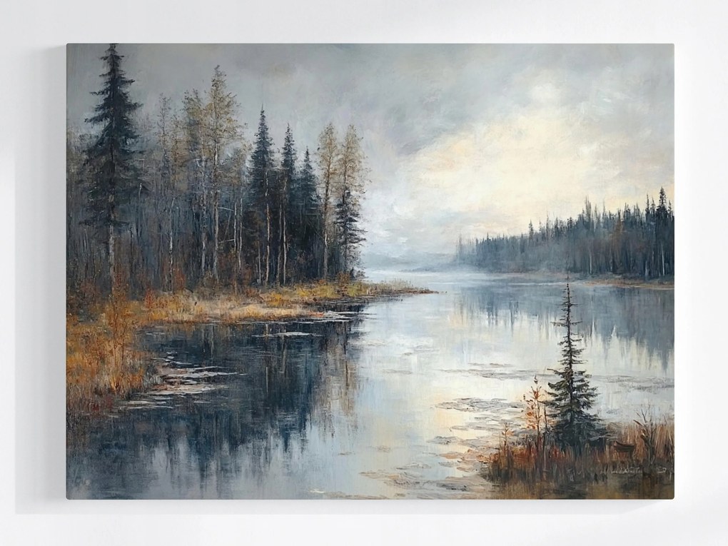 Vászonkép Canvas Tájkép Erdő Fák Tó Tükröződés 100x75