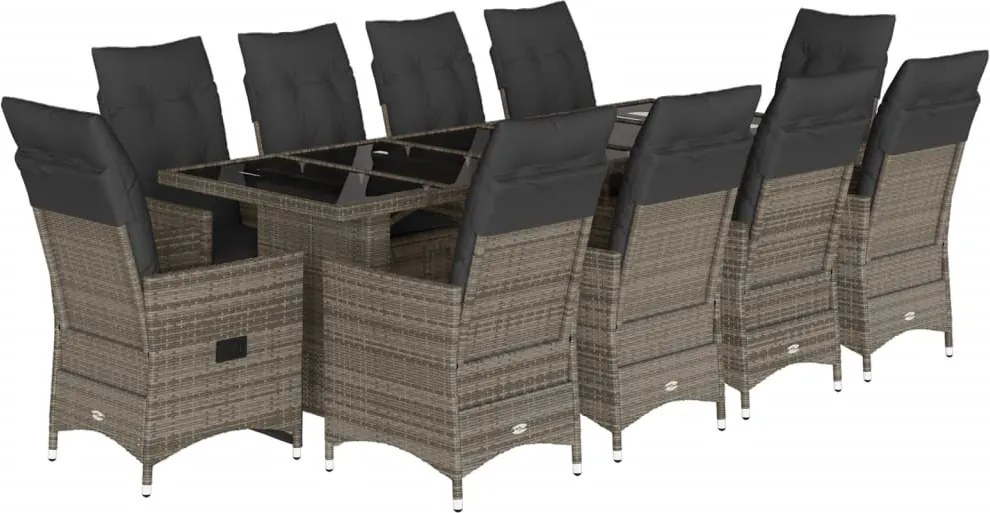 vidaXL 11 részes szürke polyrattan kerti bisztrógarnitúra párnákkal
