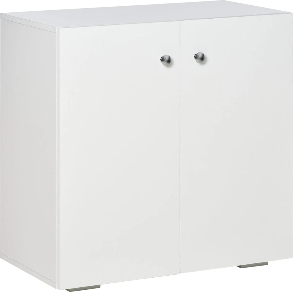 HOMCOM Modern Stílusú Nappali Tálaló 2 Ajtóval és 2 Polccal 70x39x70 cm Fehér | Aosom