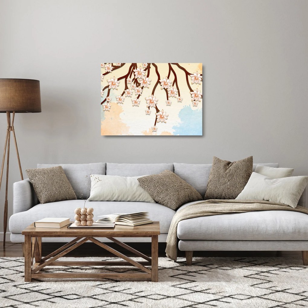 Kép - virágok az ágakon, színes (üvegen) (70x50 cm)