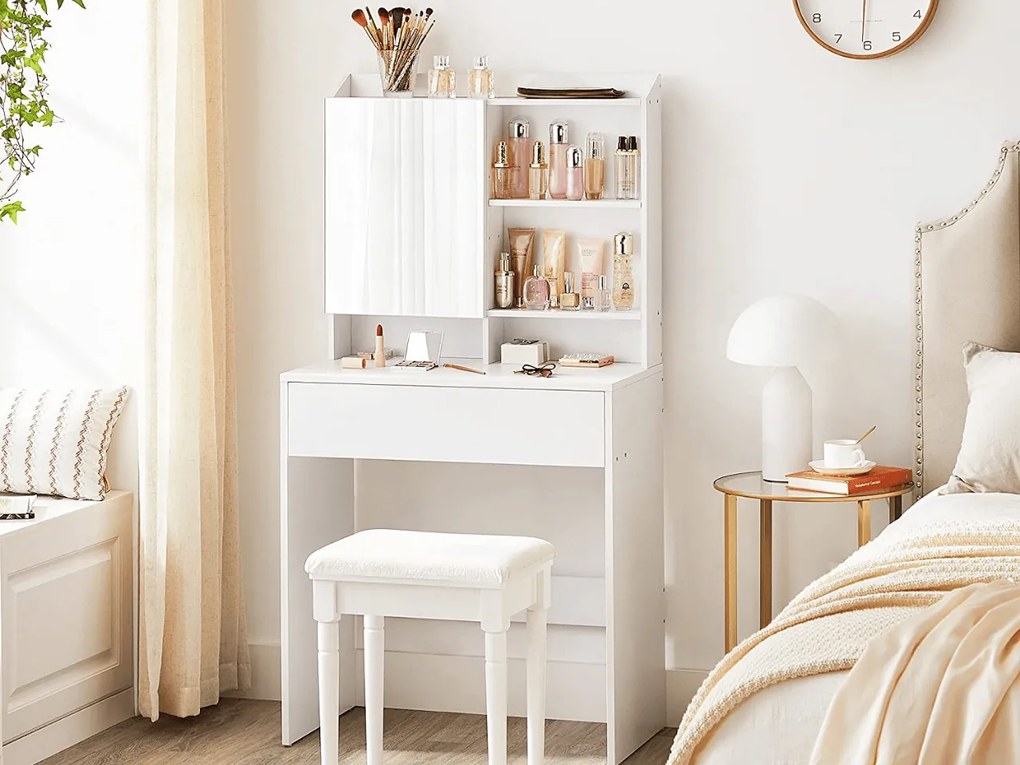 Fésülködőasztal tükörrel LUNAVI 70x40 cm, fehér