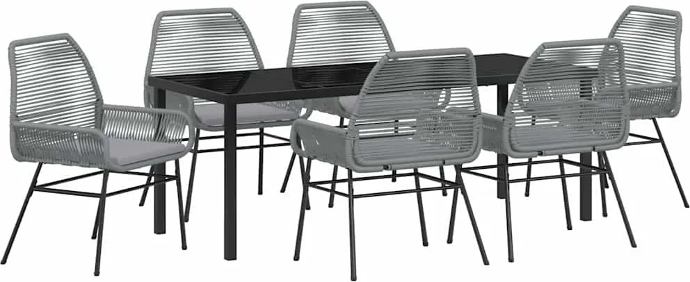 vidaXL Kert étkező szett párnával 7 pcs Szürke polirattan