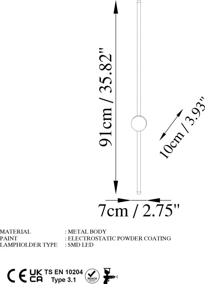 Sword 13484 fekete fém LED falilámpa