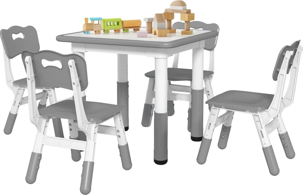 AIYAPLAY Gyermek Asztal és Székek Szett 18-60 Hónap, Helytakarékos Design, Magasság Állítható, Gyerek Asztal Krétatáblával a Játszószobába, Fából és P