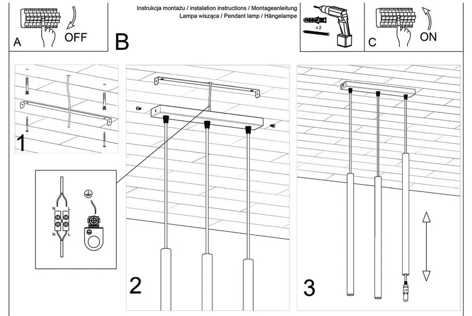 Fideus fekete függőlámpa, hosszúság 30 cm - Sollux