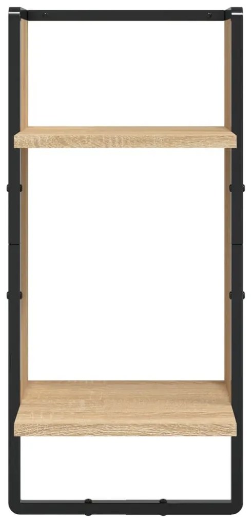 4 részes sonoma tölgy színű szerelt fa fali polc szett rúddal