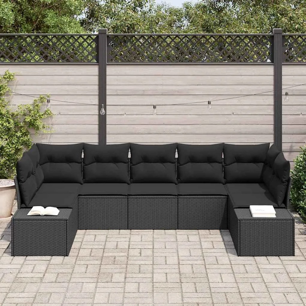 Kerti Kanapé Szett 7 pcs Fekete 289 x 154 x 85 cm Poli rattan