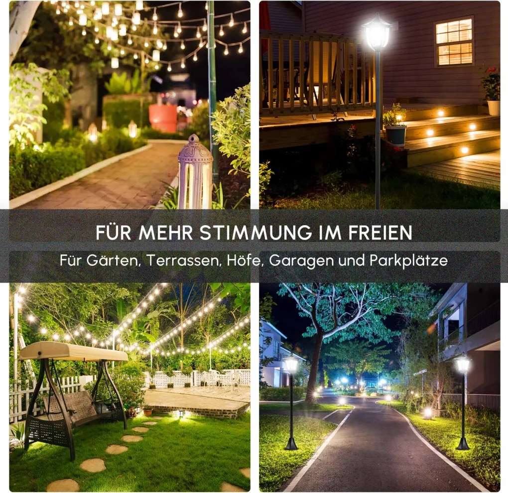 Outsunny Napelemes kerti lámpa, LED, 30 lumen, napelemes, talajra szerelhető tüske, 120 cm, fekete