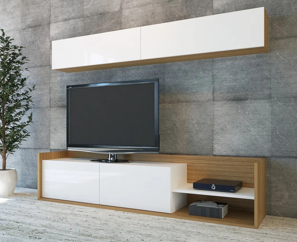 Kale TV-állvány, teak-fehér, 180 cm