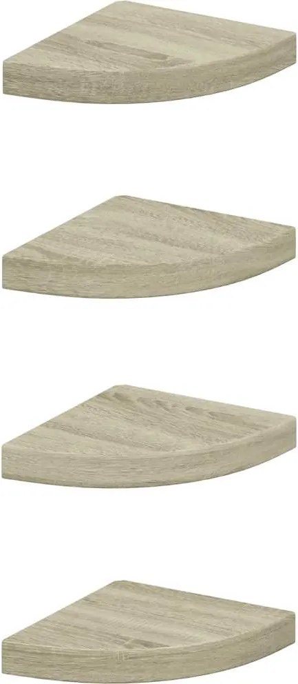 vidaXL 4 db tölgyszínű MDF lebegő sarokpolc 25x25x3,8 cm