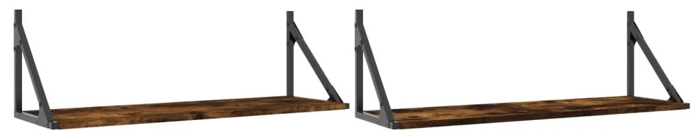 2 db füstös tölgy színű szerelt fa fali polc 80 x 25 x 25,5 cm