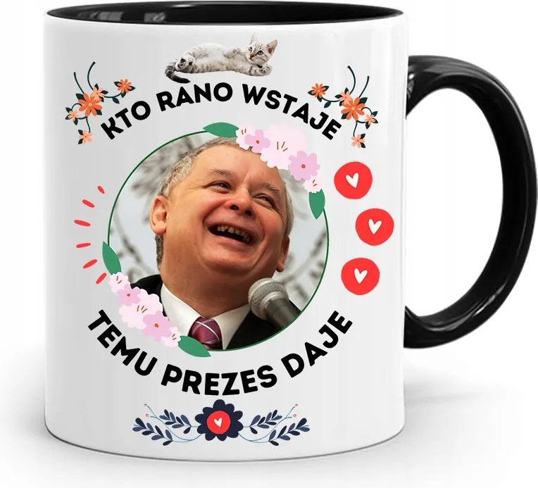 Bögre Fekete Vicces Pis Jaroslaw Kaczynski nyomott mintával