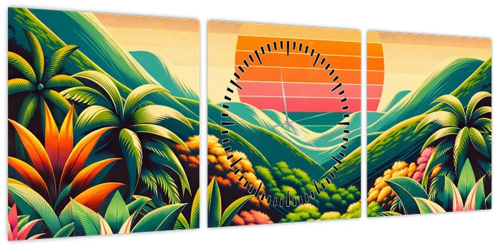 Kép - Színes naplemente (órával) (90x30 cm)