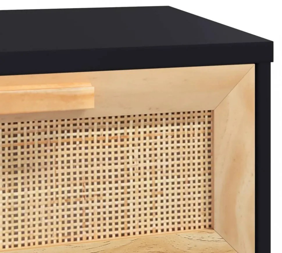 fekete tömör fenyő és természetes rattan tálaló 80x30x75 cm