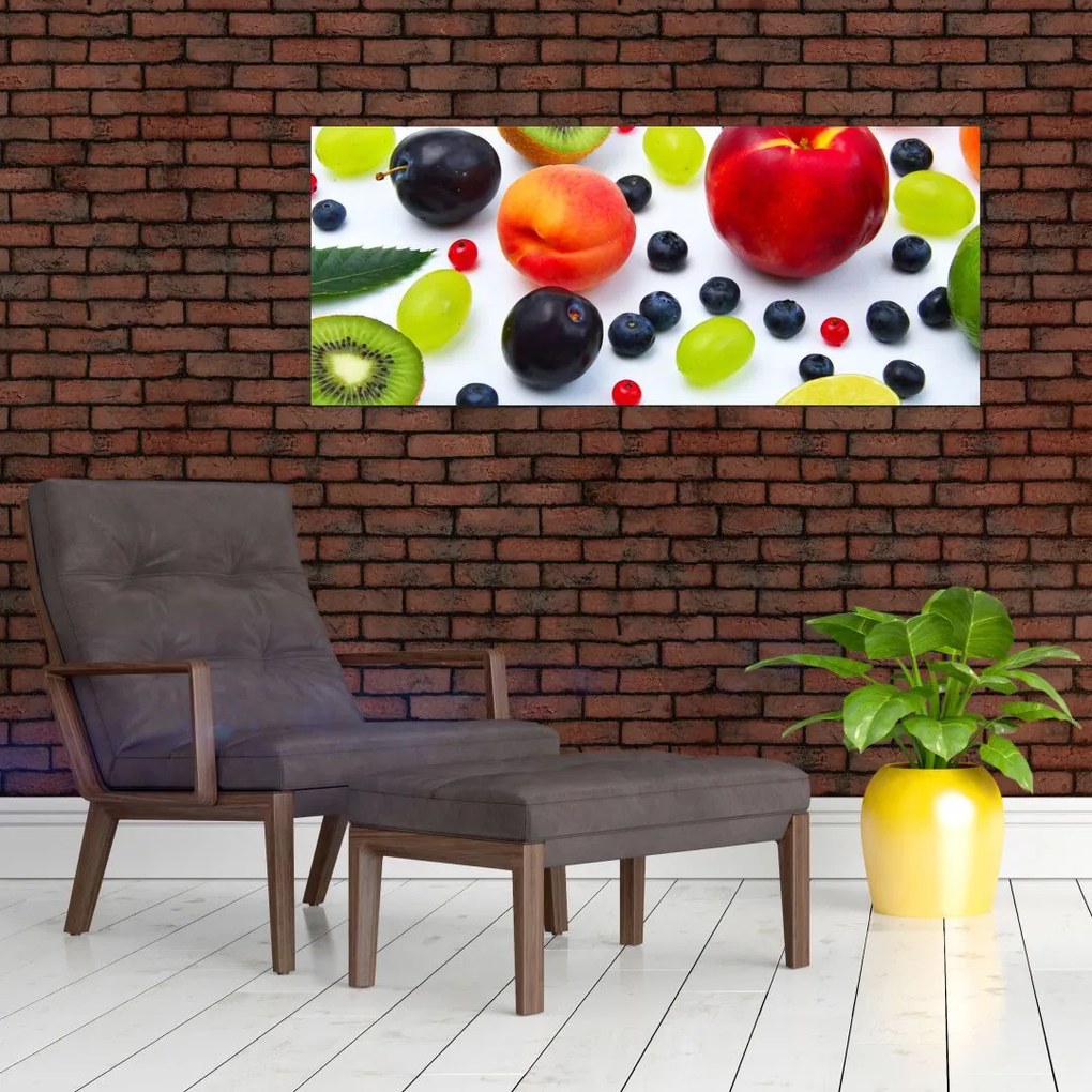 Vízcseppekkel ellátott gyümölcs képe (120x50 cm)