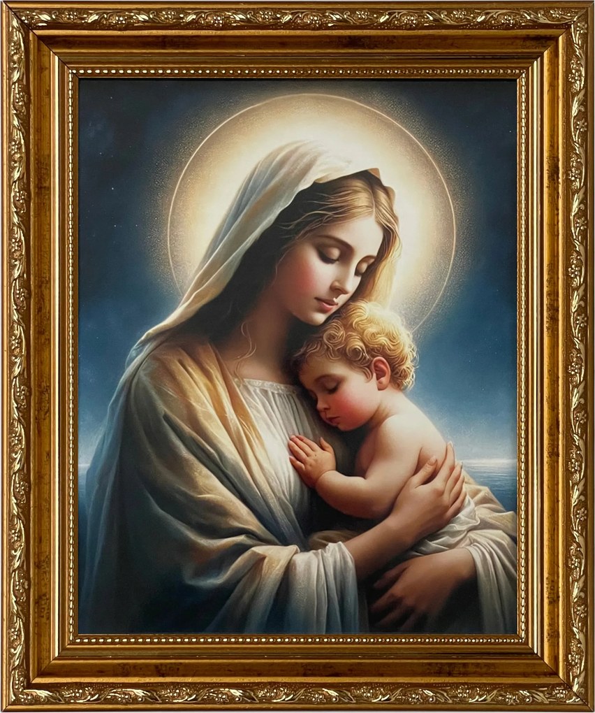 Vászonkép 31x26 Szűz Mária A Kis Jézus Arany Díszített Keret