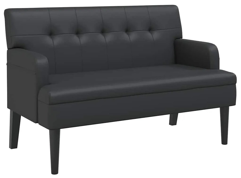 fekete műbőr pad háttámlával 112 x 65,5 x 75 cm