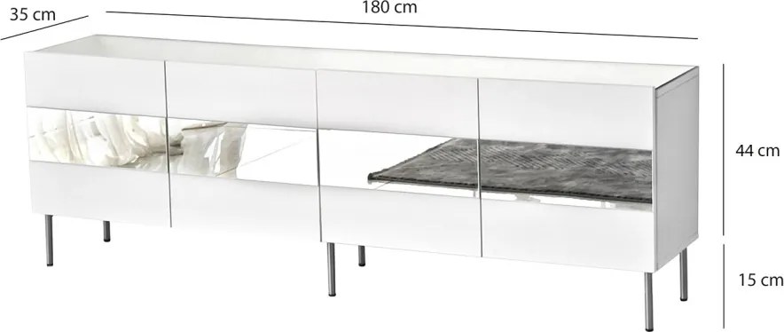 Leon TV-állvány, fehér-ezüst, 180 cm