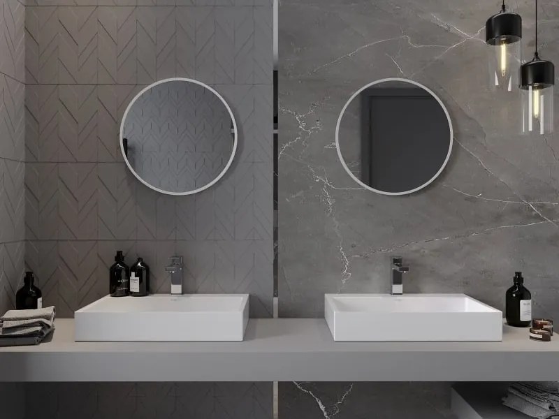 Mexen Loft 50 cm-es kerek fürdőszobai tükör, fehér keret - 9850-050-050-000-20