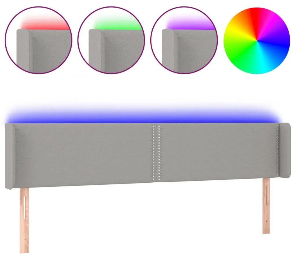 világosszürke szövet LED-es fejtámla 203 x 16 x 78/88 cm