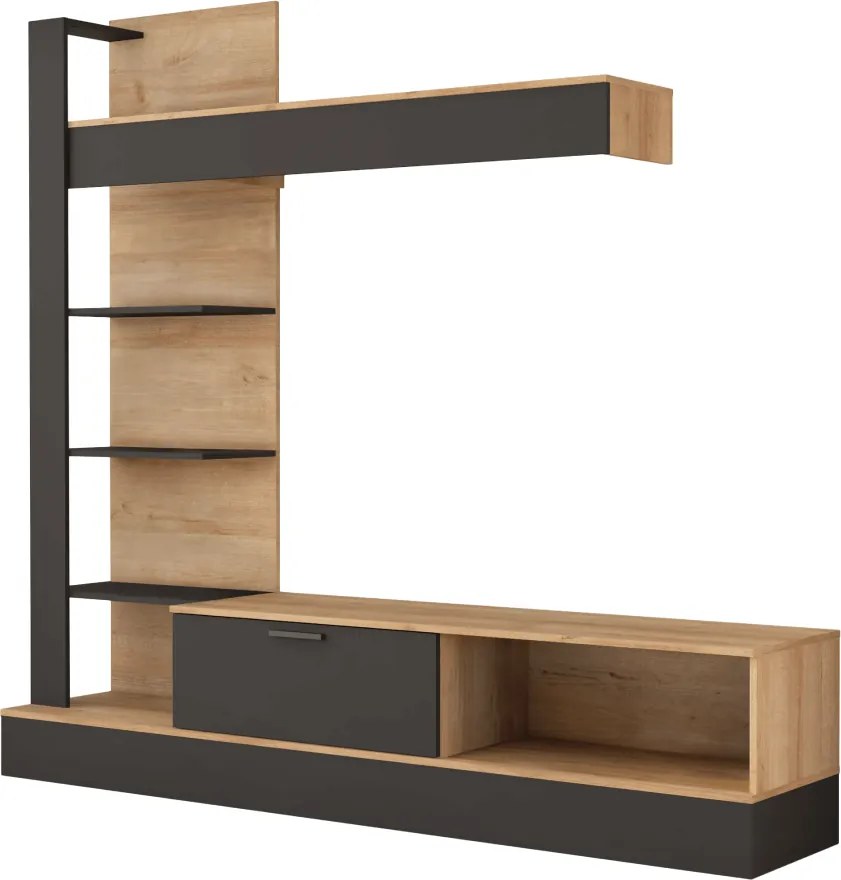 Nappali fal, riviera tölgy/fekete, GELUZA