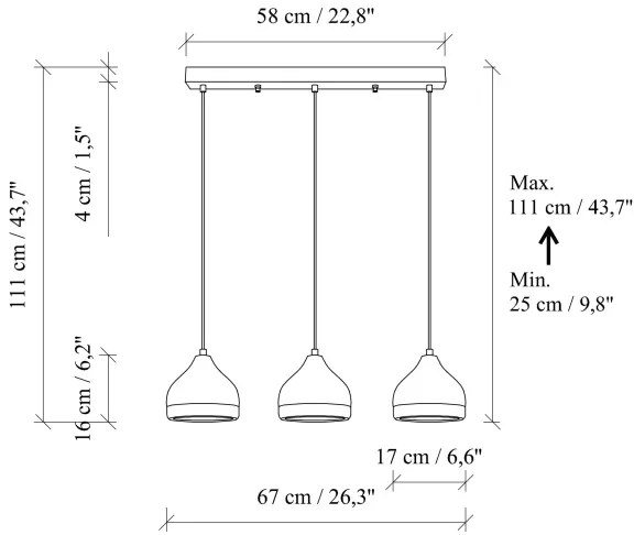 YILDO kábelre függesztett csillár 3xE27/40W/230V fekete/arany