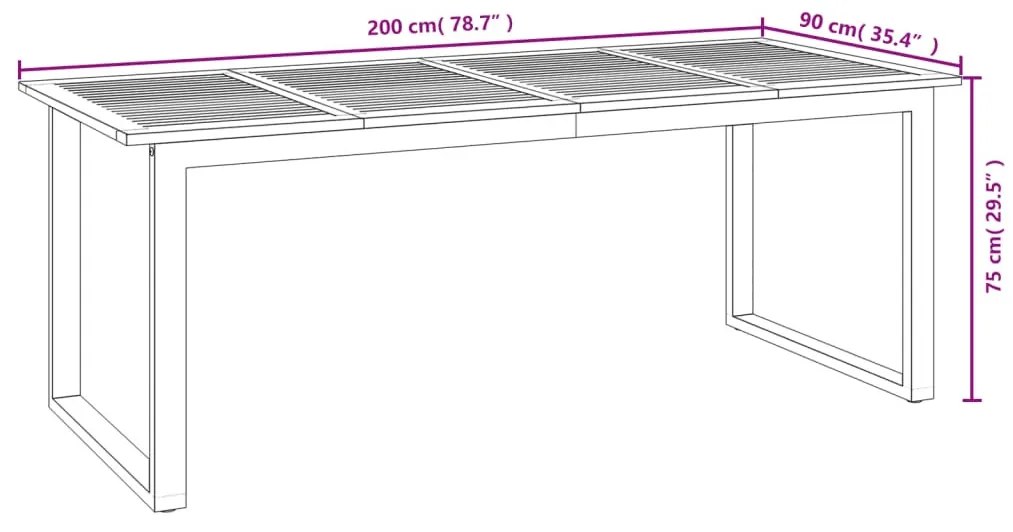 tömör akácfa kerti asztal U-alakú lábakkal 200 x 90 x 75 cm