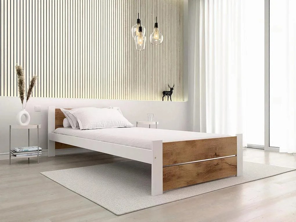 Ágy IKAROS DOUBLE 80 x 200 cm, fehér/artisan tölgy Ágyrács: Ágyrács nélkül, Matrac: Deluxe 10 cm matrac