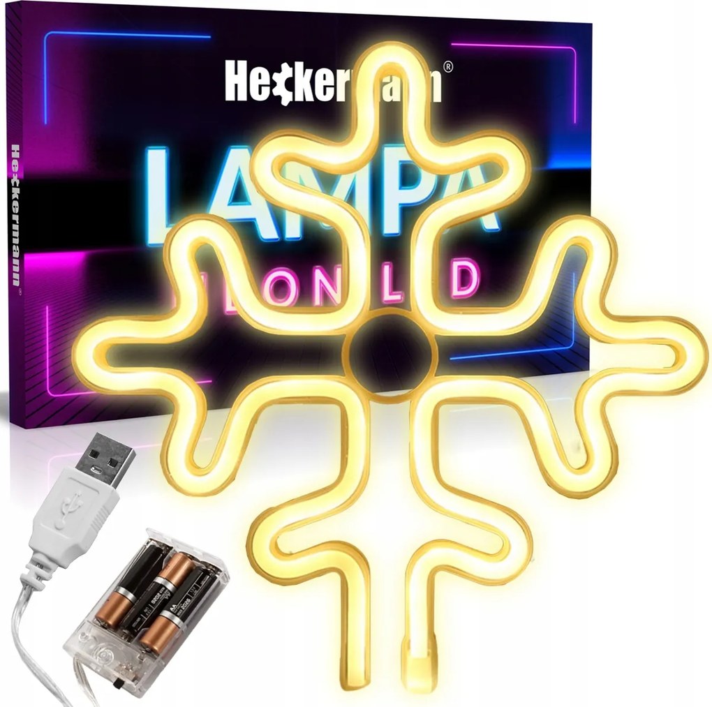 Neon Led Függő Fali Lámpa Hópehely Usb 3xAA