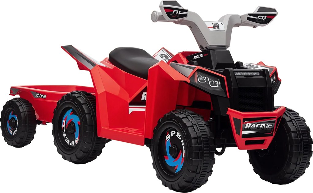 HOMCOM Elektromos Quad Gyerekeknek 6V, Gyerek Quad, Elektromos Jármű Utánfutóval 1,5-3 éveseknek, 2,5 km/h, Fém, 106 x 41,5 x 48,5 cm, Piros | Aosom
