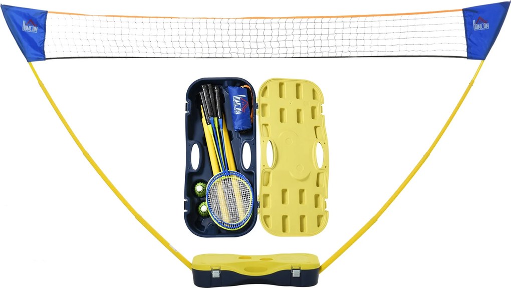 HOMCOM Tollaslabda Háló Állvánnyal, Hordozható Tollaslabda Háló Állvány 4 Tollaslabdával, Kültéri Sportok, Sárga+Kék, 286 x 33 x 157 cm | Aosom