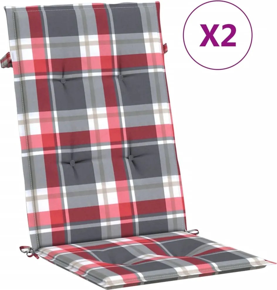 vidaXL 2 db piros kockás szövet magas háttámlájú székpárna 120x50x3 cm