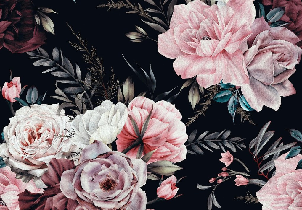 3D fotótapéta hatás Levelek virágok Rózsák 208 x 146