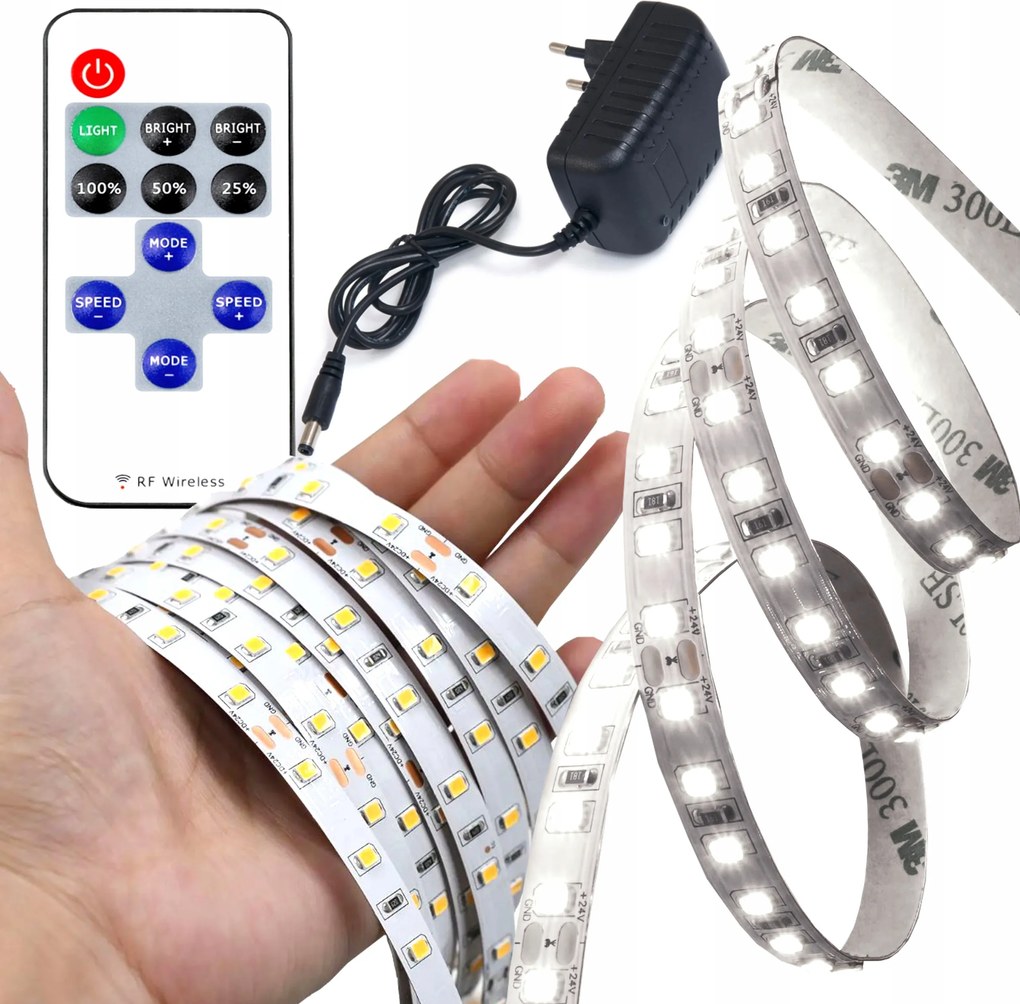 Led szalag Szett 6000K hideg fehér 5m 3500lm Tápegység Távirányító Vezérlő