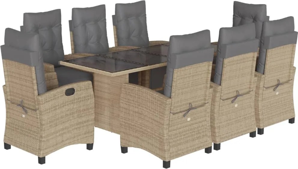 vidaXL 9 részes vegyes bézs polyrattan kerti étkezőgarnitúra párnákkal