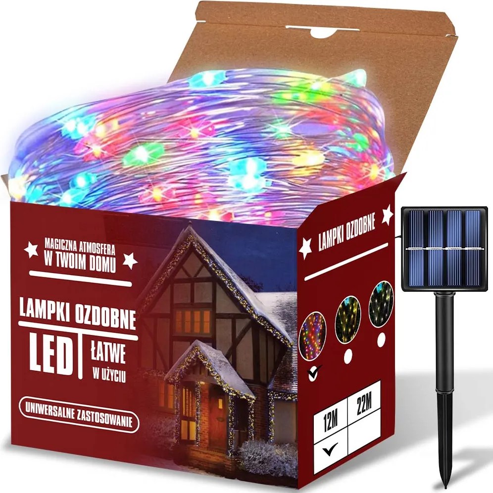 Napelemes Karácsonyi Fényfüzér Kültéri Ünnepekre 100 Led 12M