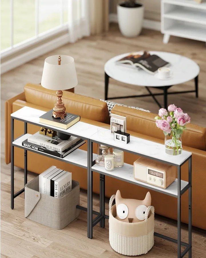 Előszobai konzolasztal, 2 szintes, márványfehér és tinta fekete színben