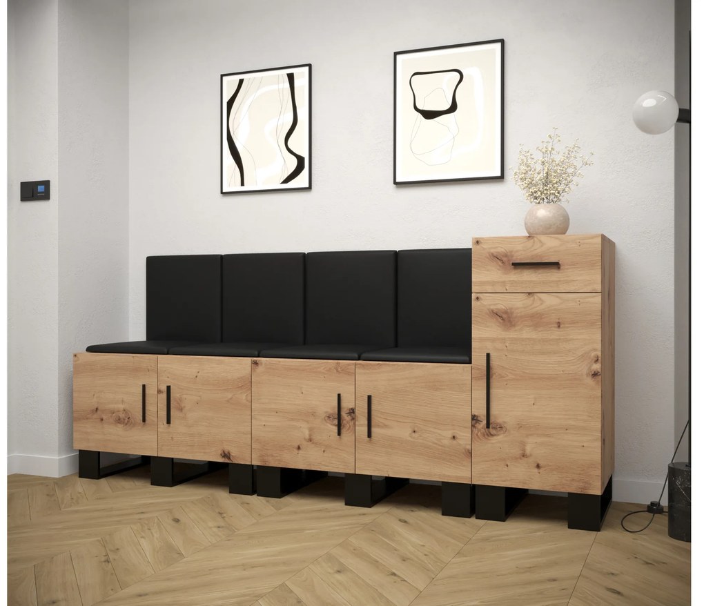 Előszobabútor Amanda 17 (artisan tölgy + fekete öko-bőr). 1086009
