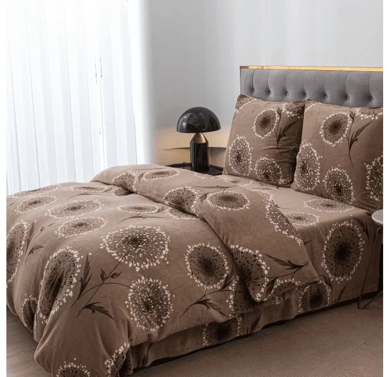 Mikroplüss ágyneműhuzat készlet PAMPELINO világosbarna + mikroplüss lepedő SOFT 90x200 cm fehér, egyszemélyes