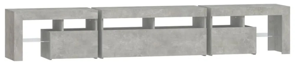 betonszürke TV-szekrény LED lámpákkal 230x36,5x40 cm